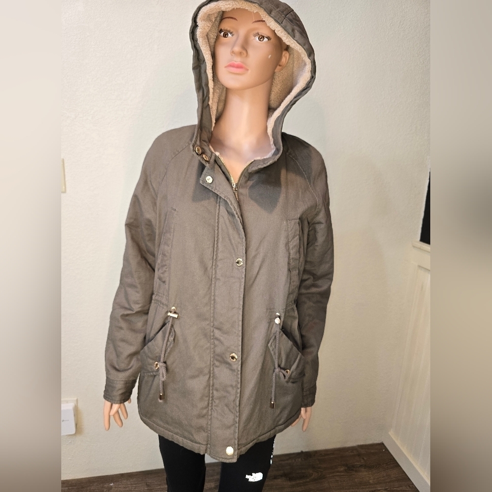 Collectionb New York Women’s Parka Jacket size L, Olive Green, Drawstring Waist